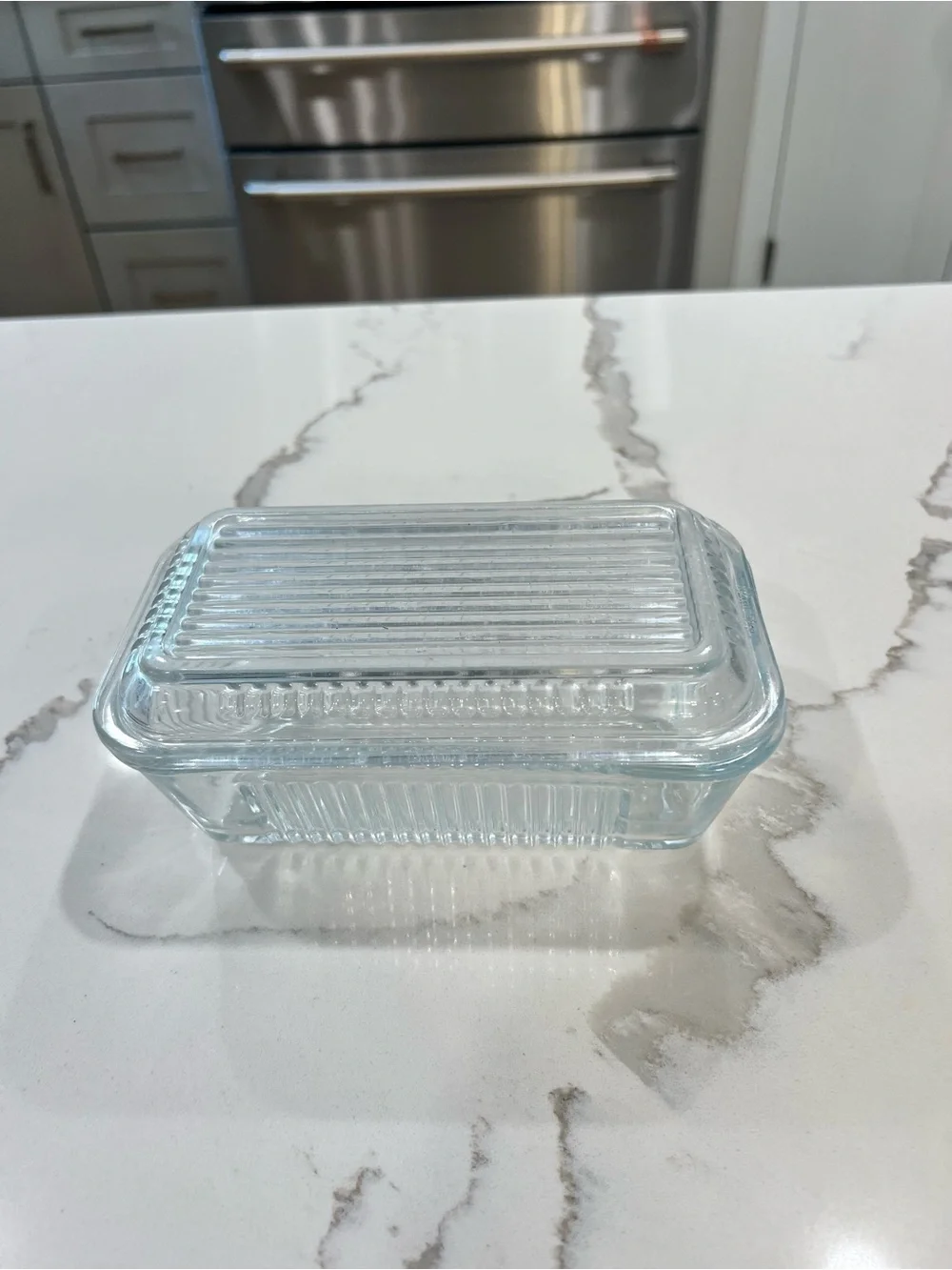 Vintage Pasabahce Clear Ribbed Glass Butter Dish With Lid ~ Refrigerator Storage